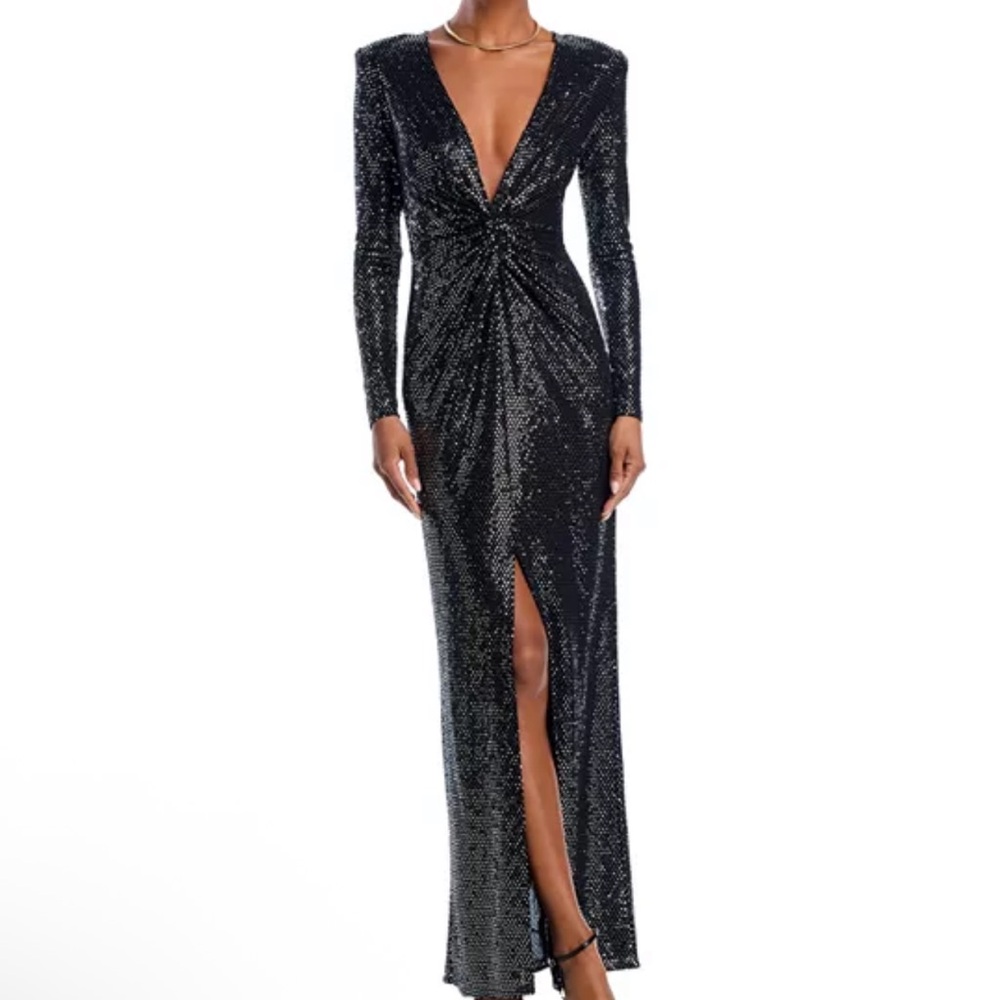 L'Agence Rosetta Twist Front Sequin Mirror Gown NWT